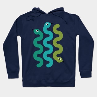 Squiggly Snakes on Mint – Retro 70s Wavy Snake Pattern Hoodie